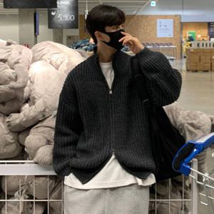 남자 루즈핏 골지 니트 카라 투웨이 집업 DMS-JKA-SISJK19-블랙