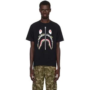 25 SS BAPE 남성 블랙 퍼스트 카모 샤크 티셔츠 242546M213162