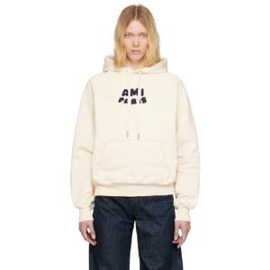AMI Paris 후드 오프 화이트 코튼 아미 파리 패치 후디 251482F097003