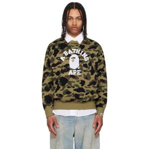 BAPE 스웨트셔츠 그린 퍼스트 카모 자카드 컬리지 스웨트셔츠 251546M204001