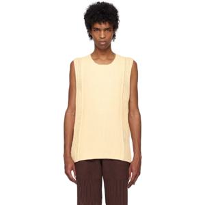 Homme Plisse Issey Miyake 티셔츠 오프 화이트 러스틱 니트 베스트 251729M214006