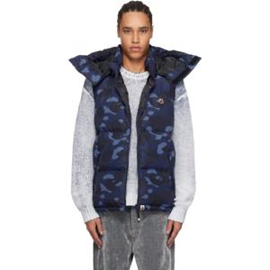 BAPE 패딩 네이비 컬러 카모 다운 베스트 242546M178018
