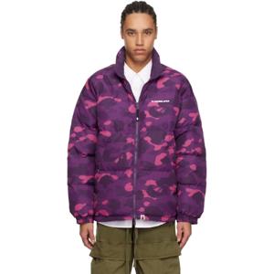 BAPE 패딩 퍼플 리버서블 컬러 카모 다운 재킷 242546M178011