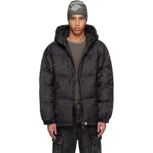 BAPE 패딩 블랙 솔리드 카모 자카드 다운 재킷 242546M178024