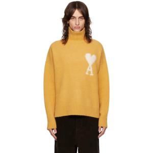 AMI Paris 터틀넥 옐로우 아미 드 꾀흐 터틀넥 스웨터 242482M205008