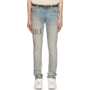 아미리 청바지 블루 아미리 스네이크 로고 스키니 진 242886M186066