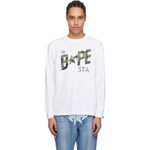 BAPE 티셔츠 화이트 퍼스트 카모 베이프 스타 LS 티셔츠 251546M213071