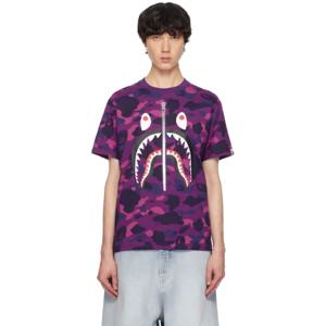 BAPE 티셔츠 퍼플 컬러 카모 샤크 티셔츠 242546M213227