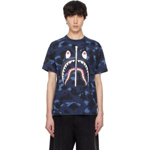 BAPE 티셔츠 네이비 컬러 카모 샤크 티셔츠 242546M213229