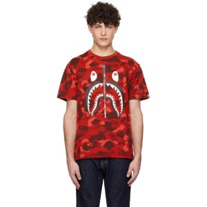 BAPE 티셔츠 레드 컬러 카모 샤크 티셔츠 242546M213228