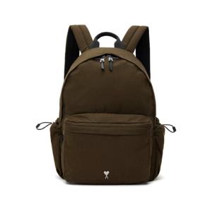 AMI Paris 백팩 카키 아미 드 꾀흐 캔버스 백팩 251482M166001