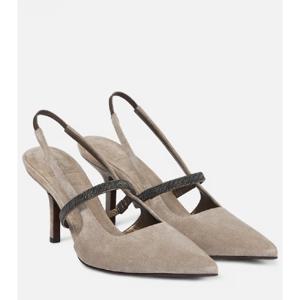 Brunello Cucinelli Monili 스웨이드 슬링백 펌프스 P00828170