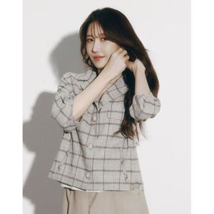 [올리비아로렌]체크 볼륨 슬리브 자켓_VOCFU5M4311