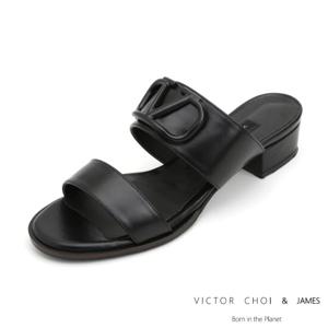 (VICTOR CHOI & james) W21S304 블랙 V로고 뮬슬립 여성 수제화