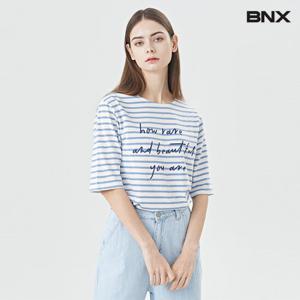 [비엔엑스]스트라이프 단가라 레터링 티셔츠 (BU1TS071L0)