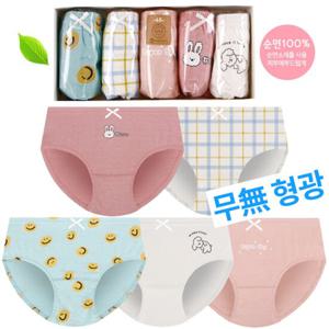 [제이코튼]아동팬티 유아 주니어속옷 면 100 여아동속옷 무형광 삼각팬티 5매입