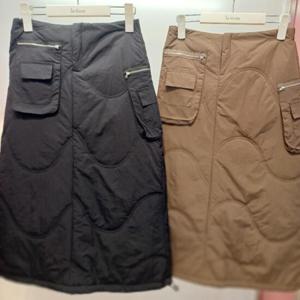 Latium HC06 패딩 H라인 허리반밴드 앞지퍼 집큰주머니 밑단 스트링 누비 치마스커트 T2443sk08