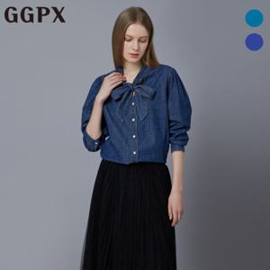 GGPX  리본넥 데님 블라우스 (GP2SH023F)