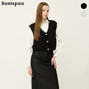 보니스팍스  쓰리 버튼 숏 브이넥 니트 베스트 (XP2VT002M0)