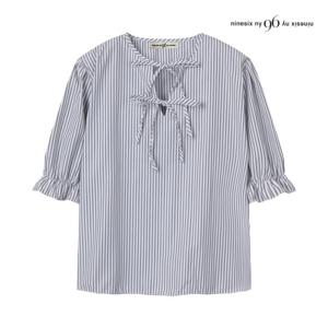 나인식스뉴욕  더블 리본넥 스트라이프 블라우스 (NP4SH008M0)