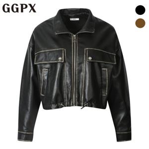[GGPX] 밑단 스트링 빈티지 라인 레더 자켓 (GP2JK023F)