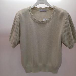 Latium HC06 깔끔한 레이스넥 비스킷 라운드 반팔 니트티 T2523sw07LG