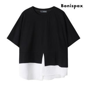 보니스팍스  밑단 배색 라운드넥 반팔 티셔츠 (XP4TS020M0)
