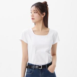 플라스틱아일랜드  (PR2CH462) 스퀘어넥 절개 크롭 티셔츠