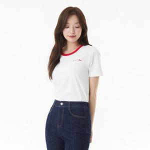 플라스틱아일랜드  (PR2CH465) 네크배색 자수포인트 티셔츠