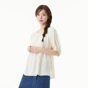 플라스틱아일랜드  (PR2WB482) 셔링 핀턱 볼륨소매 블라우스