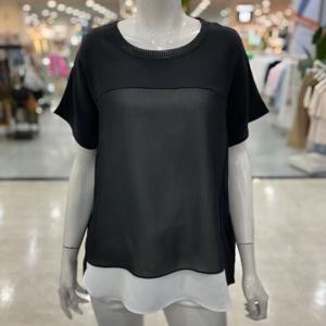 [숲]이너프 배색 라운드넥 반팔 블라우스 (OB5SSTE)