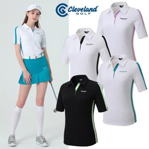 클리브랜드 컬러배색 냉감골지 여성 5부 반팔티셔츠_CGKWTS1074