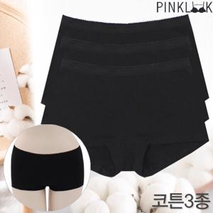 [핑크룩] 90~105 순면 위생팬티 드로즈사각여성팬티3P/블랙