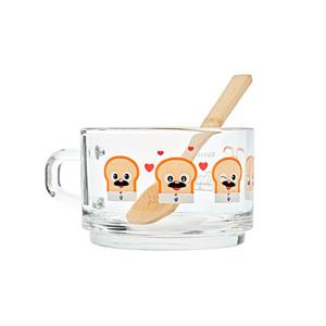 글라스락X브레드이발소 시리얼 머그(브레드) + 우드스푼 세트