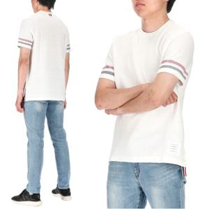[톰브라운] 삼선 스트라이프 MJS204A J0046 100 면니트 반팔티셔