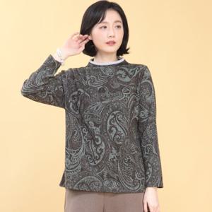 애비뉴투지 엄마옷 페이즐리 기모 스판 반목 겨울 티셔츠 A01451