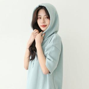 샵앤) 보보 여성 5부 반팔 후드 면 티셔츠 AMI-WSH-3264-블랙