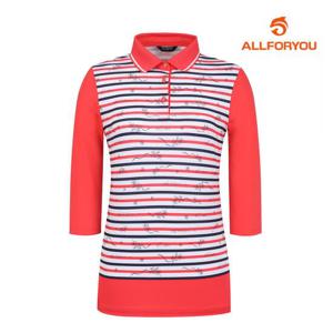 [올포유] 여성 몸판 스트라이프 7부 카라 티셔츠 AWTPL3381-304