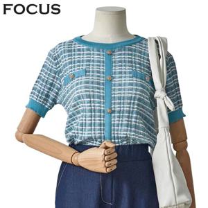 [포커스]트위드배색반팔니트 FBM4C7PKT0133