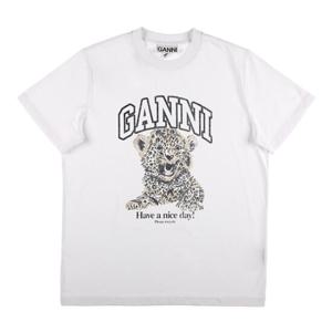 GANNI T4124 943 레오파드 프린트 여성 반팔티