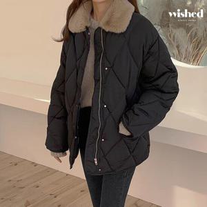 [위시드]퍼 카라 데일리 다이아 퀼팅 패딩 점퍼 (WIACJP020)