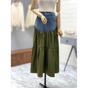[애티쉬]언발란스 배색 청스커트 BSK1R200