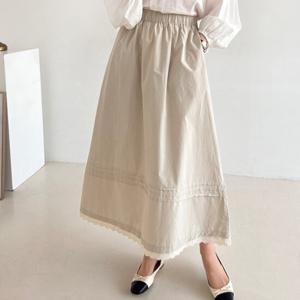 샵앤) 봄신상 여성 허리벤딩 밑단 레이스 데일리 미디 면 스커트 NYS-WSK-4222-블랙