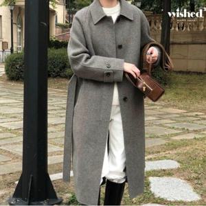 [위시드]심플 울 쓰리버튼 카라넥 롱 코트  (WIADCT020)
