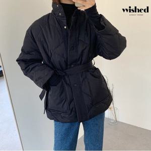 [위시드]다이아 퀄팅 하이넥 허리끈 패딩 점퍼 (WIACJP009)