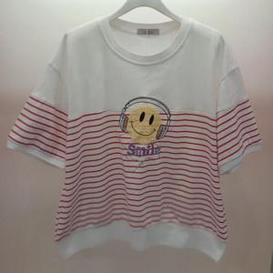 Latium HC06 루즈핏 엉덩이길이 5부 스마일 단가라 데일리 라운드 반팔 티셔츠 T2523ts07R