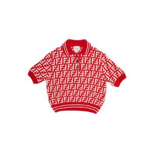 FENDI KIDS Red Short Sleeve Polo Shirt with FF Motif in Cotton Blend Girl JFG187AMHAF1QF2