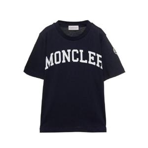 MONCLER KIDS 로고 프린트 패치 다크 블루 티셔츠 코튼 보이 소재 8C0000283907778