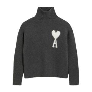 아미 하트 로고 퍼넬 넥 니트 다크그레이 UKS425 KN0032 061