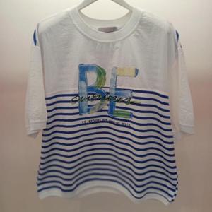 Latium HC06 스판 루즈핏 셔츠 배색 5부 비이 단가라 스트라이프 데일리 라운드 반팔 티 T2523ts23B